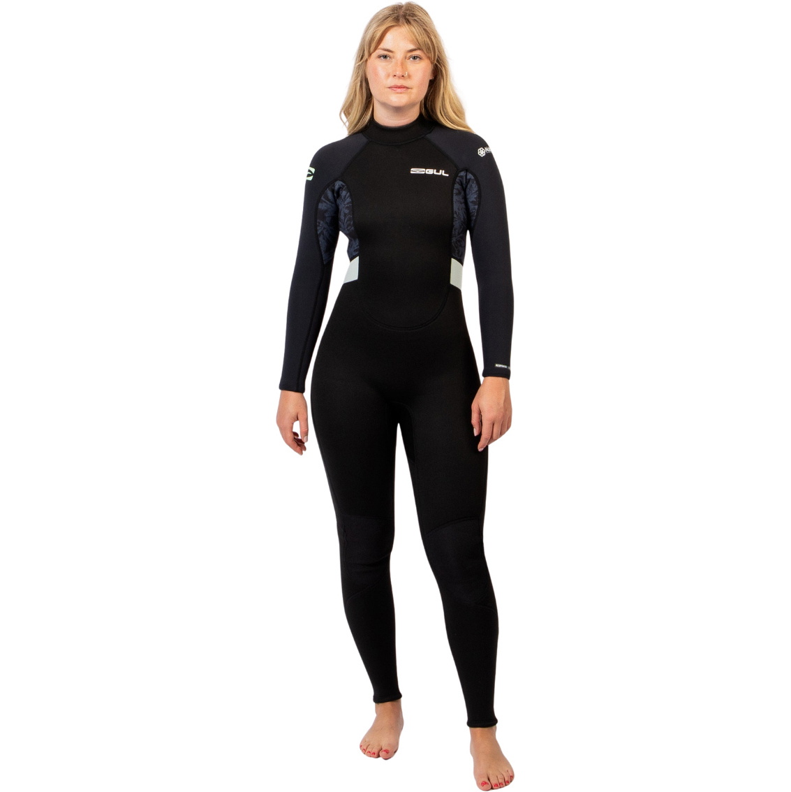 2026 Gul Womens Response Natur 3/2mm Back Zip Wetsuit RE1319-BKSP - Black / Splaterpalm